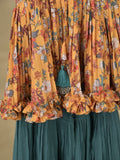 Yellow color Georgette floral sharara set for kids 5-6 years
