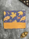 Mangalagiri cotton saree in navy blue color with contrast pallu and printed blouse