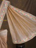 Tissue crush fancy saree light beige color allover plain & embroidery border with running pallu and printed blouse