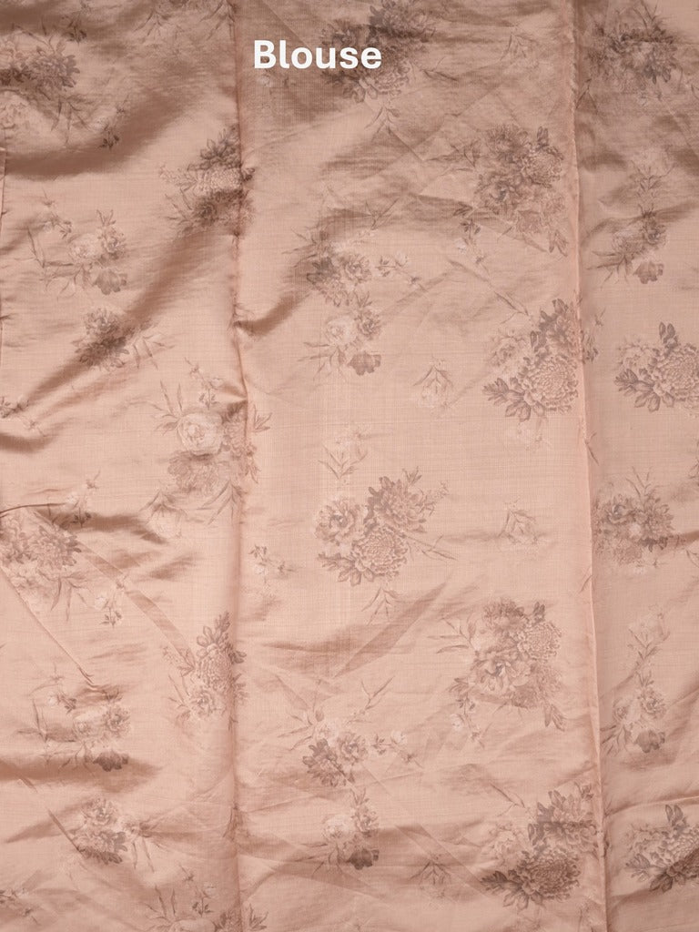 Tissue crush fancy saree light beige color allover plain & embroidery border with running pallu and printed blouse