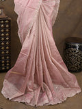 Tissue crush fancy saree light pink color allover motifs & embroidery border with running pallu and printed blouse