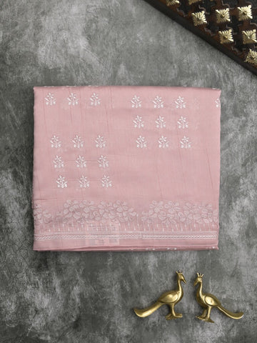Tussar fancy saree in pastel pink color allover embroidery & zari border with self pallu and plain blouse