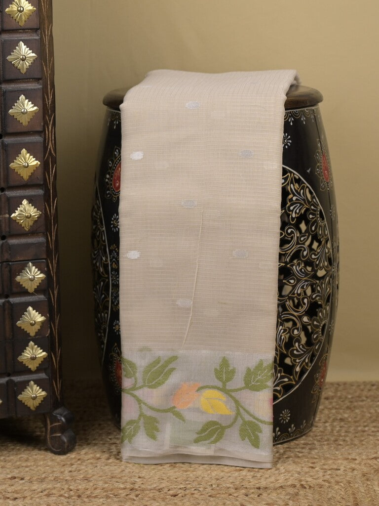 Kota fancy sarees in grey color allover motifs with zari border and matching blouse