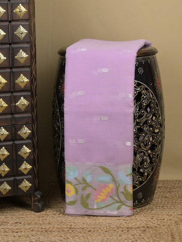 Kota fancy sarees in lavender color allover motifs with zari border and matching blouse