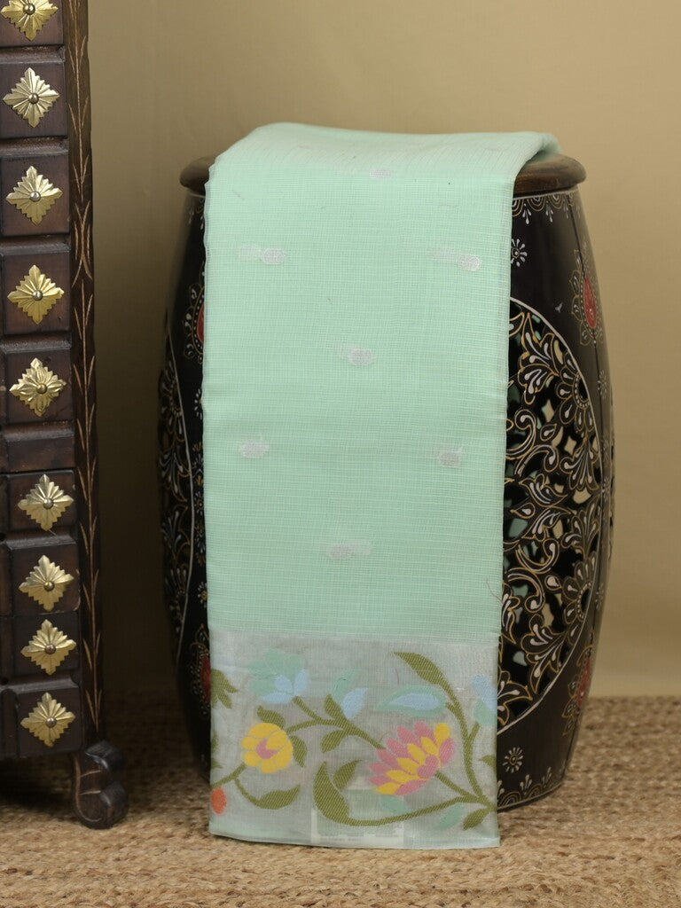 Kota fancy sarees in lux green color allover motifs with zari border and matching blouse