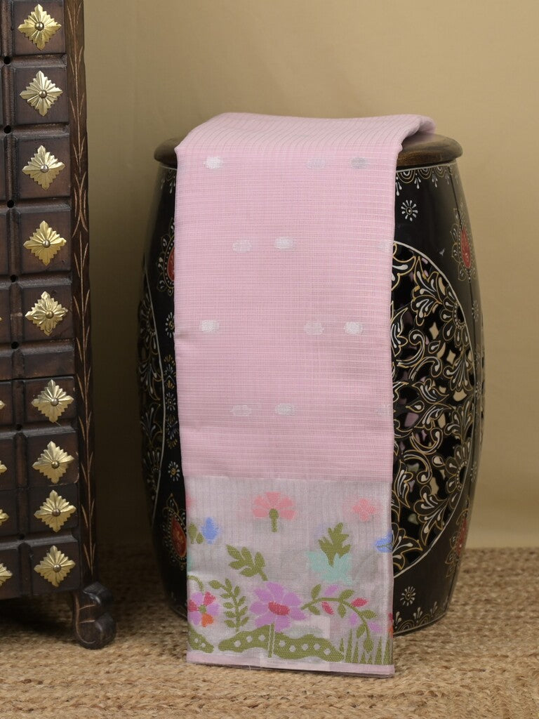 Kota fancy sarees in pastel purple color allover motifs with zari border and matching blouse