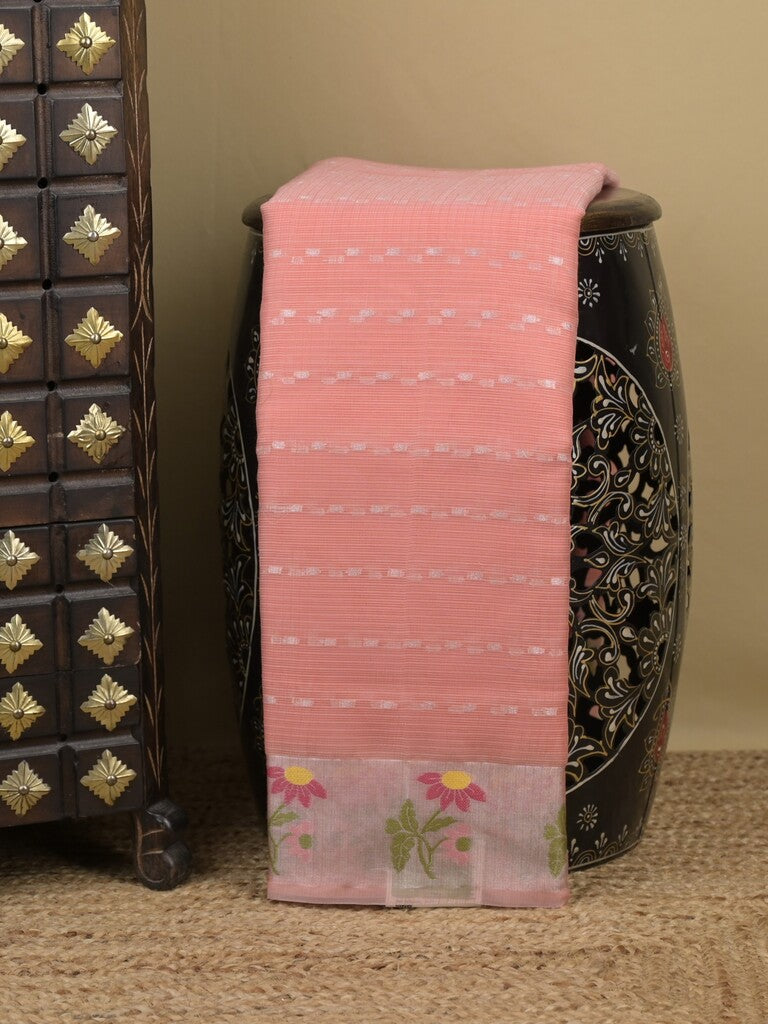 Kota fancy sarees in peach color allover motifs with zari border and matching blouse