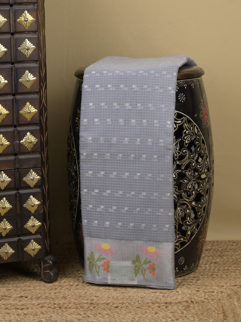 Kota fancy sarees in bluish grey color allover motifs with zari border and matching blouse