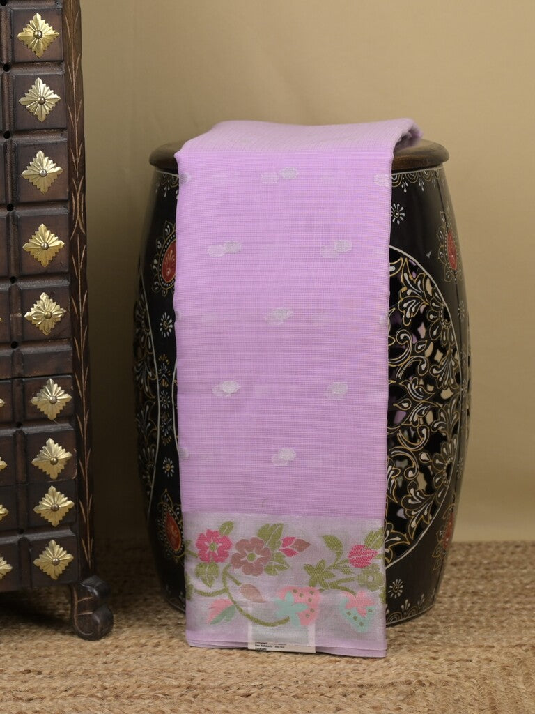 Kota fancy sarees in lavender color allover motifs with zari border and matching blouse