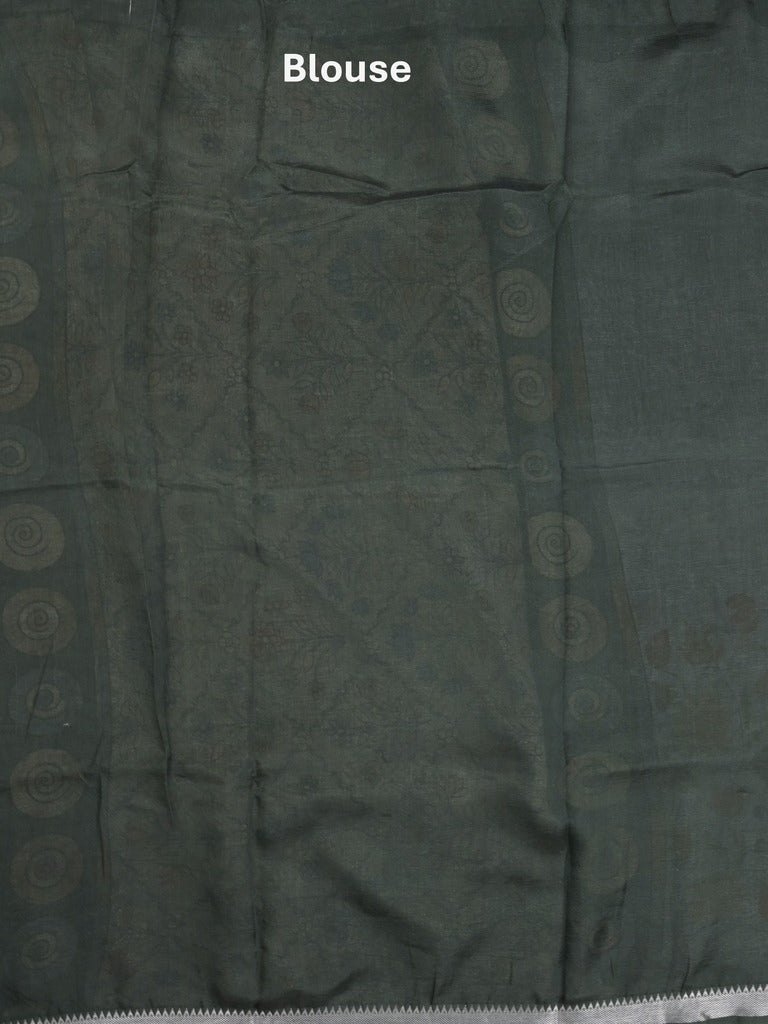 Mangalagiri fancy printed saree in grey color with zari border and plain contrast blouse