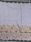 Mangalagiri fancy printed saree in grey color with zari border and plain contrast blouse