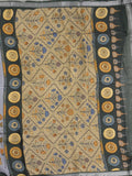 Mangalagiri fancy printed saree in grey color with zari border and plain contrast blouse