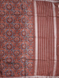 Mangalagiri fancy printed saree in maroon color with zari border and plain contrast blouse