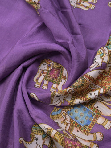 Mangalagiri fancy printed saree in purple color with zari border and plain contrast blouse
