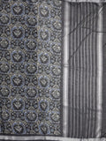 Mangalagiri fancy printed saree in grey color with zari border and plain contrast blouse