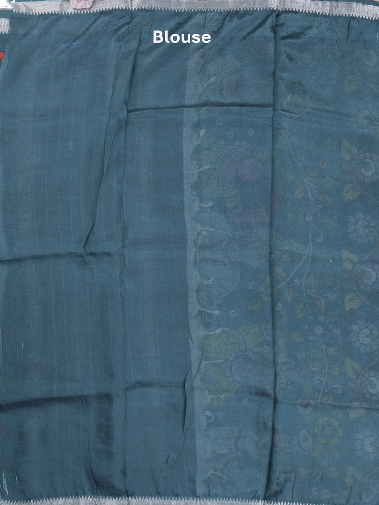 Mangalagiri fancy printed saree in grey color with zari border and plain contrast blouse