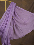 Organza fancy saree lavender color allover embroidered motifs & cutwork border with running pallu and self blouse