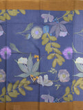 Mangalagiri cotton saree in royal blue color with contrast pallu and printed blouse