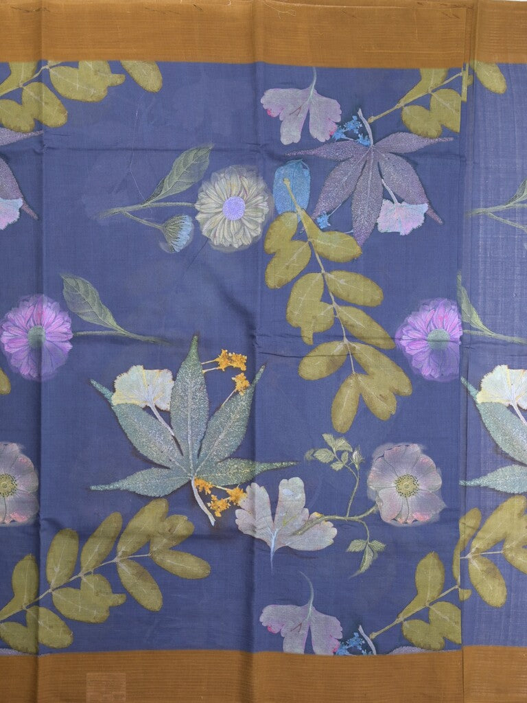 Mangalagiri cotton saree in royal blue color with contrast pallu and printed blouse