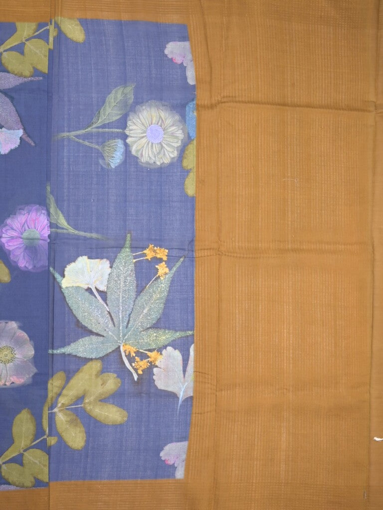Mangalagiri cotton saree in royal blue color with contrast pallu and printed blouse