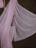 Organza fancy saree light pastel purple color allover embroidered motifs & cutwork border with running pallu and self blouse