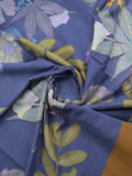 Mangalagiri cotton saree in royal blue color with contrast pallu and printed blouse