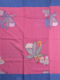 Mangalagiri cotton saree in pink color with contrast pallu and printed blouse