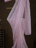 Organza fancy saree light pastel purple color allover embroidered motifs & cutwork border with running pallu and self blouse
