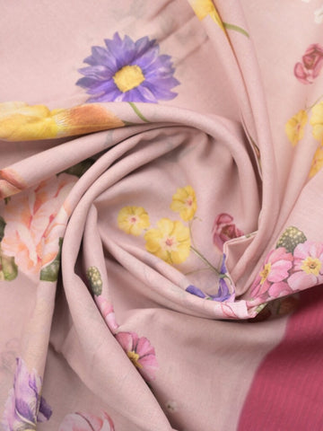 Mangalagiri cotton saree in pastel pink color with contrast pallu and printed blouse