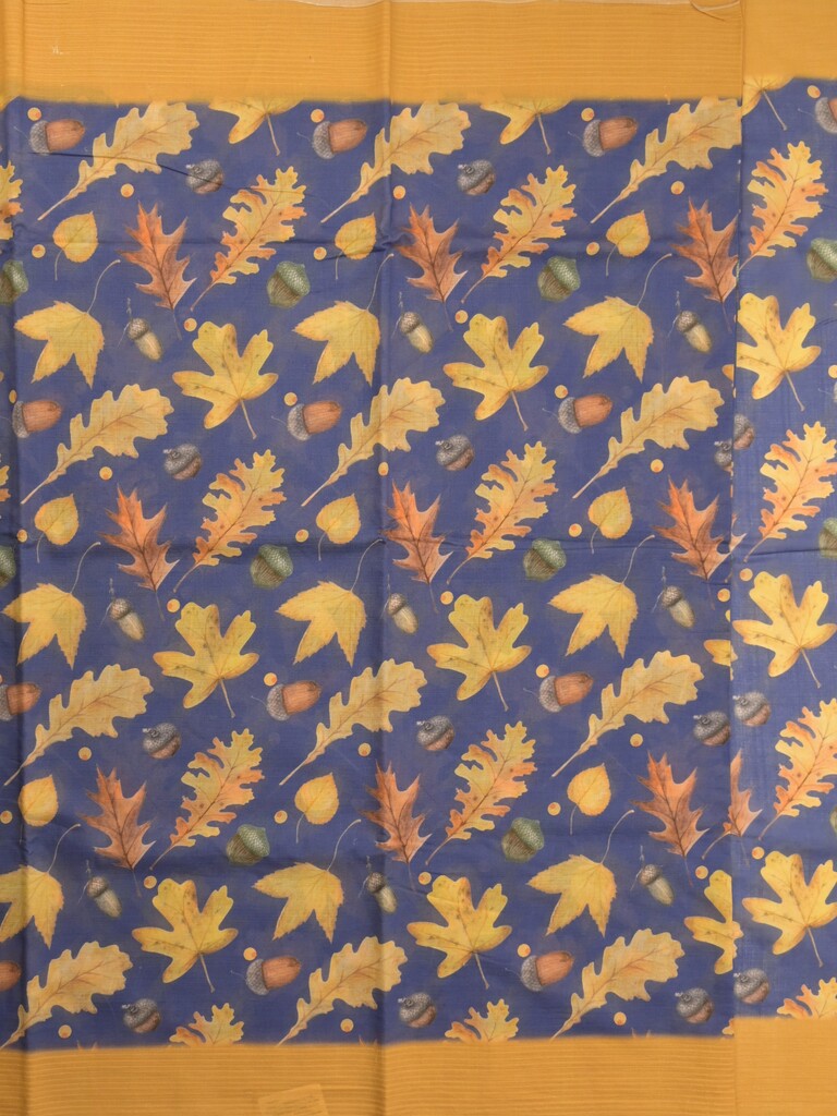 Mangalagiri cotton saree in navy blue color with contrast pallu and printed blouse