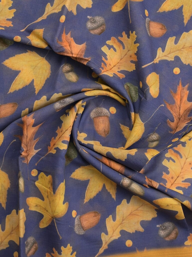 Mangalagiri cotton saree in navy blue color with contrast pallu and printed blouse