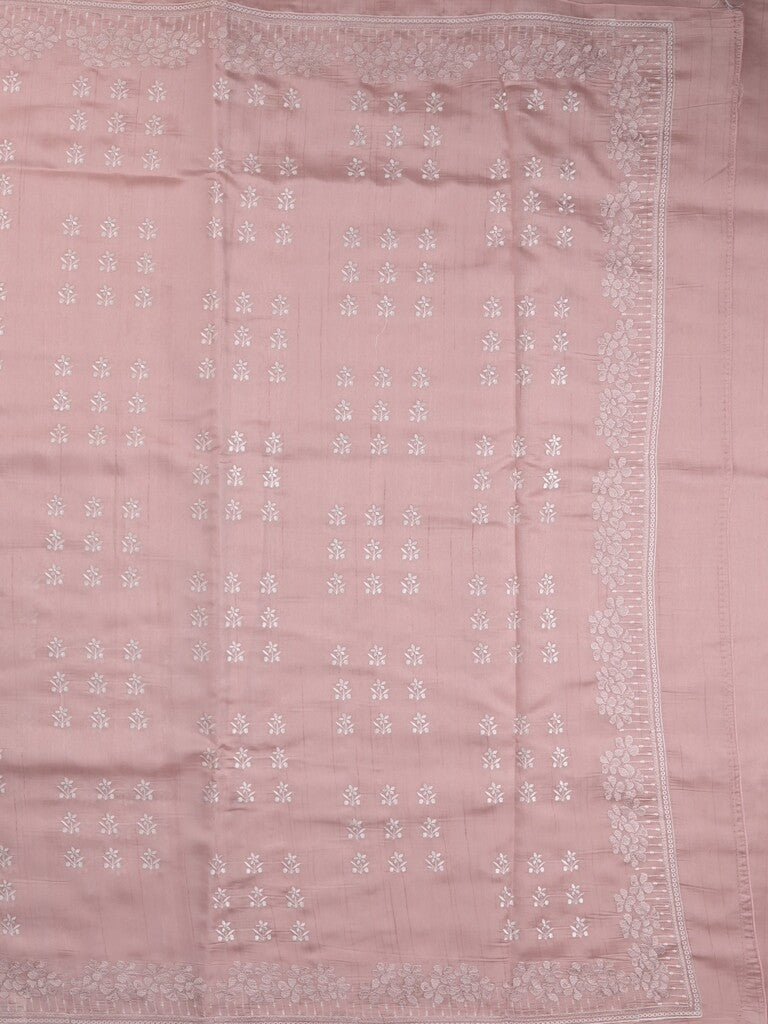 Tussar fancy saree in pastel pink color allover embroidery & zari border with self pallu and plain blouse