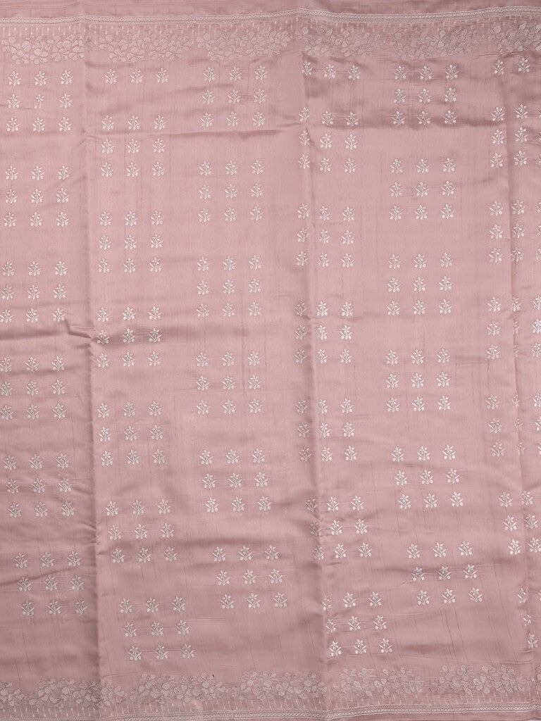 Tussar fancy saree in pastel pink color allover embroidery & zari border with self pallu and plain blouse