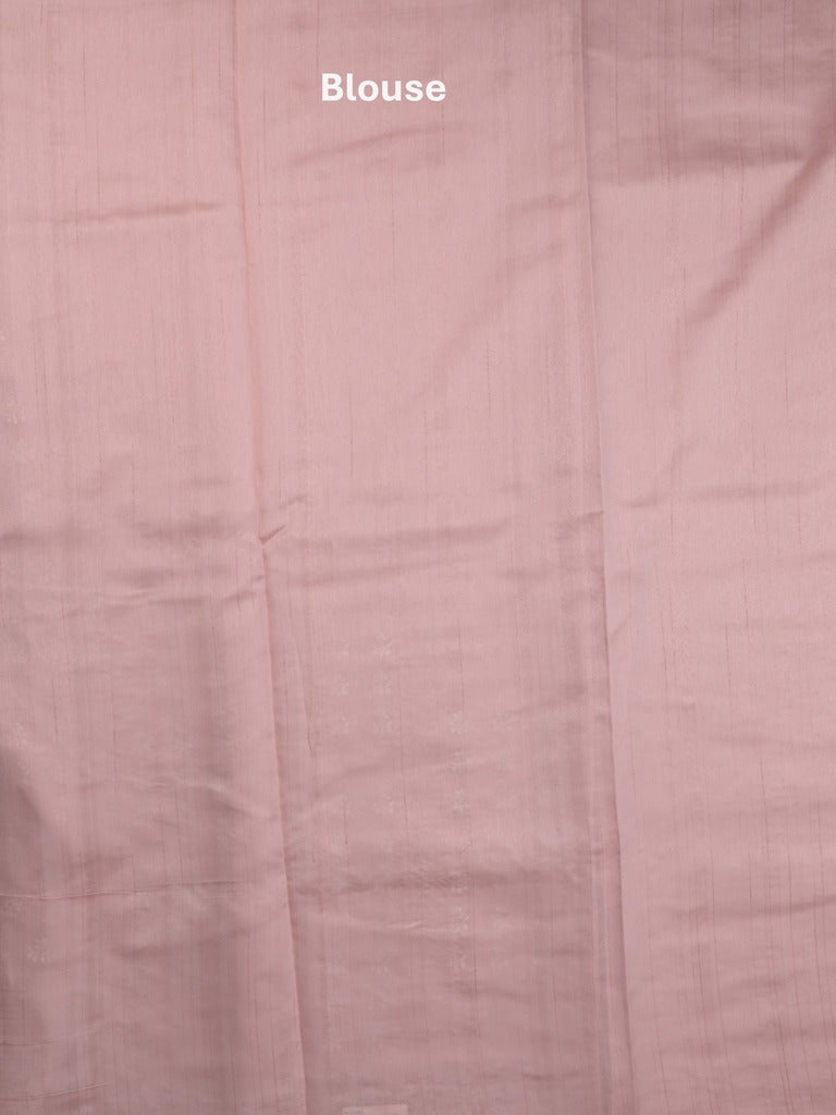 Tussar fancy saree in pastel pink color allover embroidery & zari border with self pallu and plain blouse