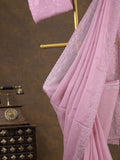 Organza fancy saree baby pink color allover embroidered motifs & cutwork border with running pallu and self blouse