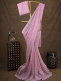 Organza fancy saree baby pink color allover embroidered motifs & cutwork border with running pallu and self blouse