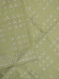 Tussar fancy saree in light green color allover embroidery & zari border with self pallu and plain blouse