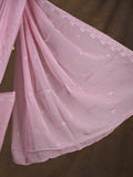 Organza fancy saree baby pink color allover embroidered motifs & cutwork border with running pallu and self blouse