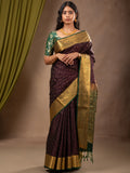 Kanchi pattu saree dark wine color allover zari motifs & zari border with rich pallu and contrast plain blouse