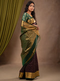 Kanchi pattu saree dark wine color allover zari motifs & zari border with rich pallu and contrast plain blouse