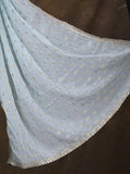 Chinnon fancy saree pastel blue color allover motifs & embroidery border with running pallu and contrast blouse
