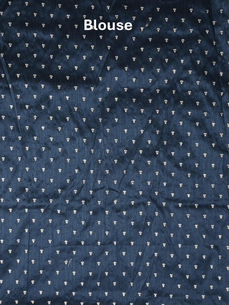 Chinnon fancy saree pastel blue color allover motifs & embroidery border with running pallu and contrast blouse