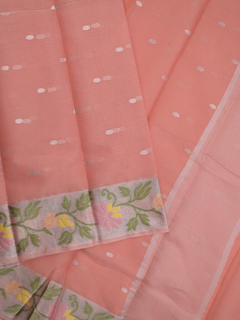 Kota fancy sarees in baby pink color allover motifs with zari border and matching blouse
