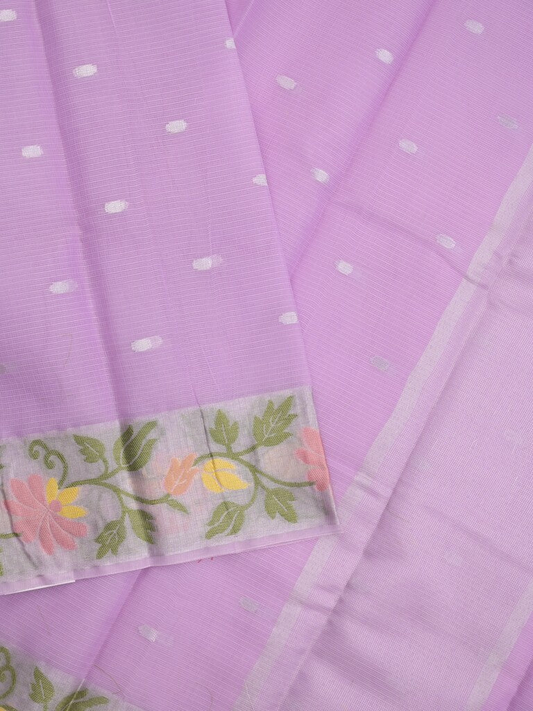 Kota fancy sarees in lavender color allover motifs with zari border and matching blouse