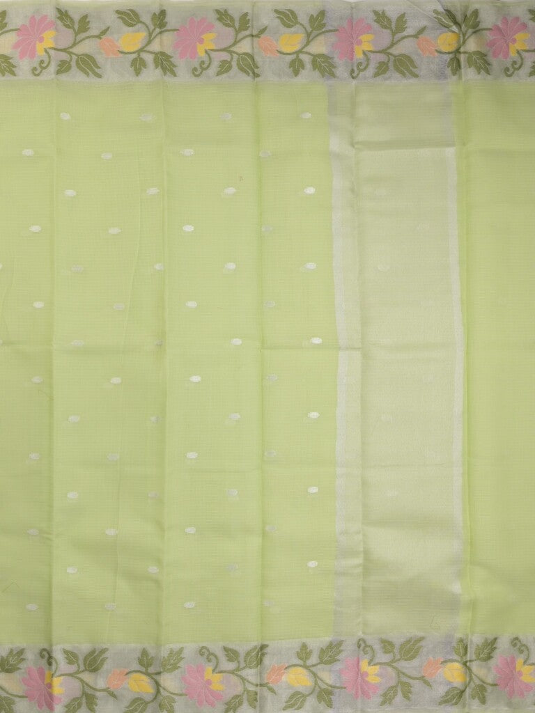 Kota fancy sarees in pastel green color allover motifs with zari border and matching blouse