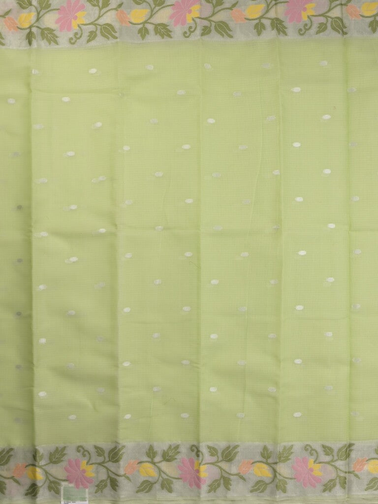 Kota fancy sarees in pastel green color allover motifs with zari border and matching blouse