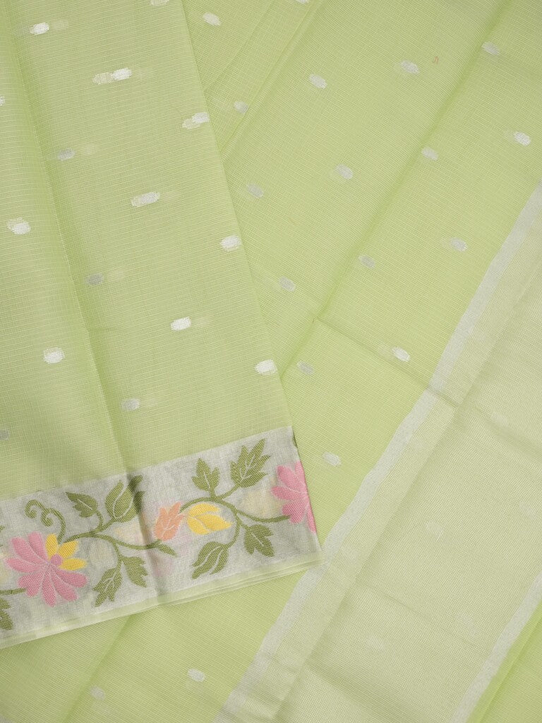Kota fancy sarees in pastel green color allover motifs with zari border and matching blouse