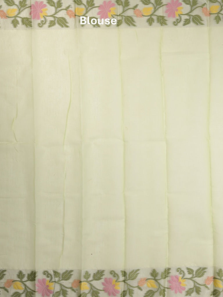 Kota fancy sarees in pastel green color allover motifs with zari border and matching blouse