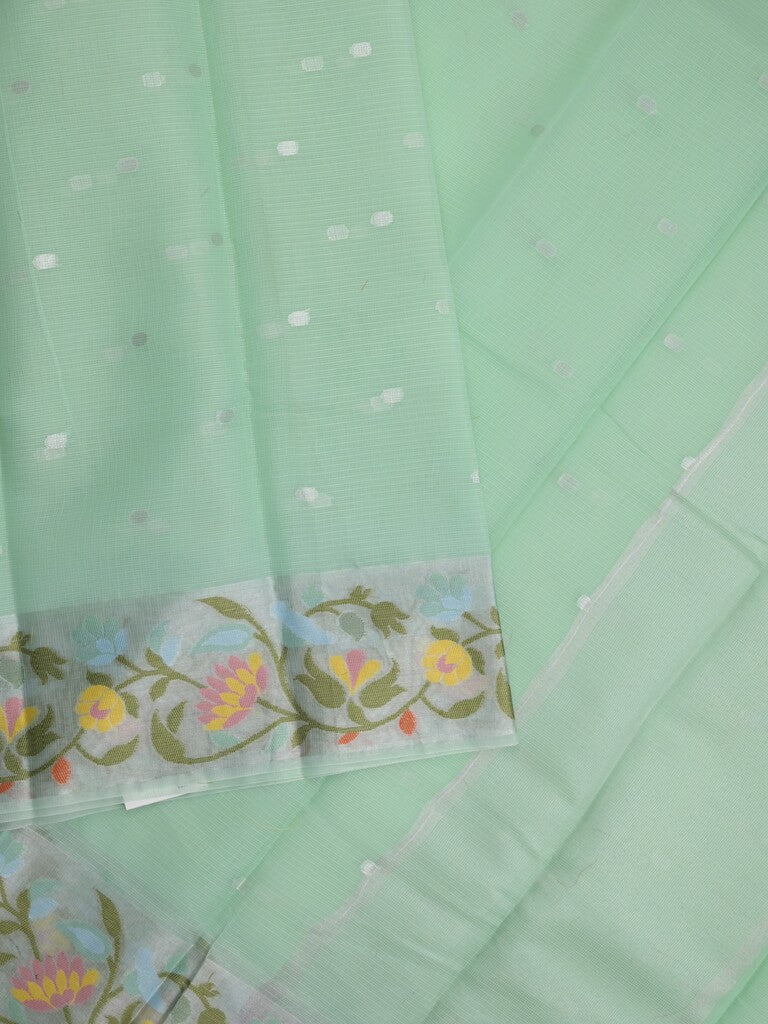 Kota fancy sarees in lux green color allover motifs with zari border and matching blouse