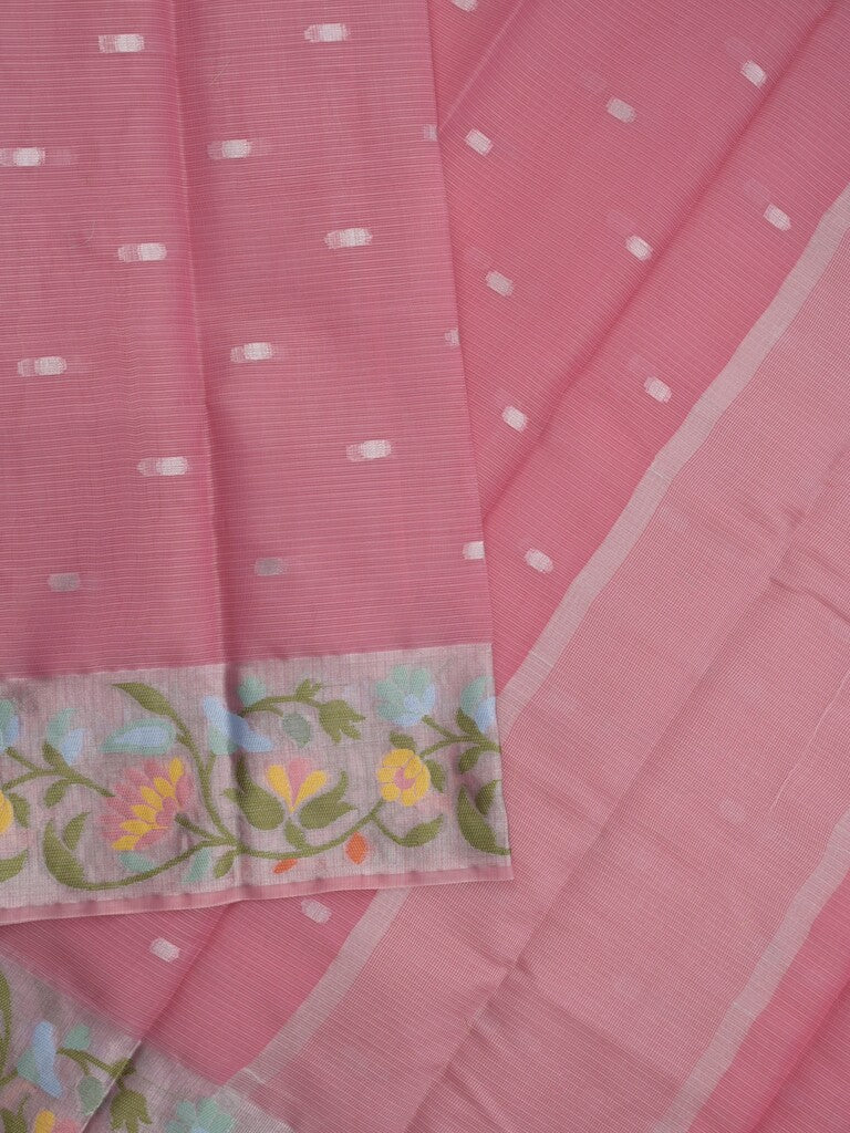 Kota fancy sarees in light pink color allover motifs with zari border and matching blouse